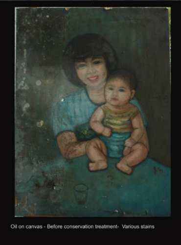 Oil on canvas - Before conservation -  Various stains